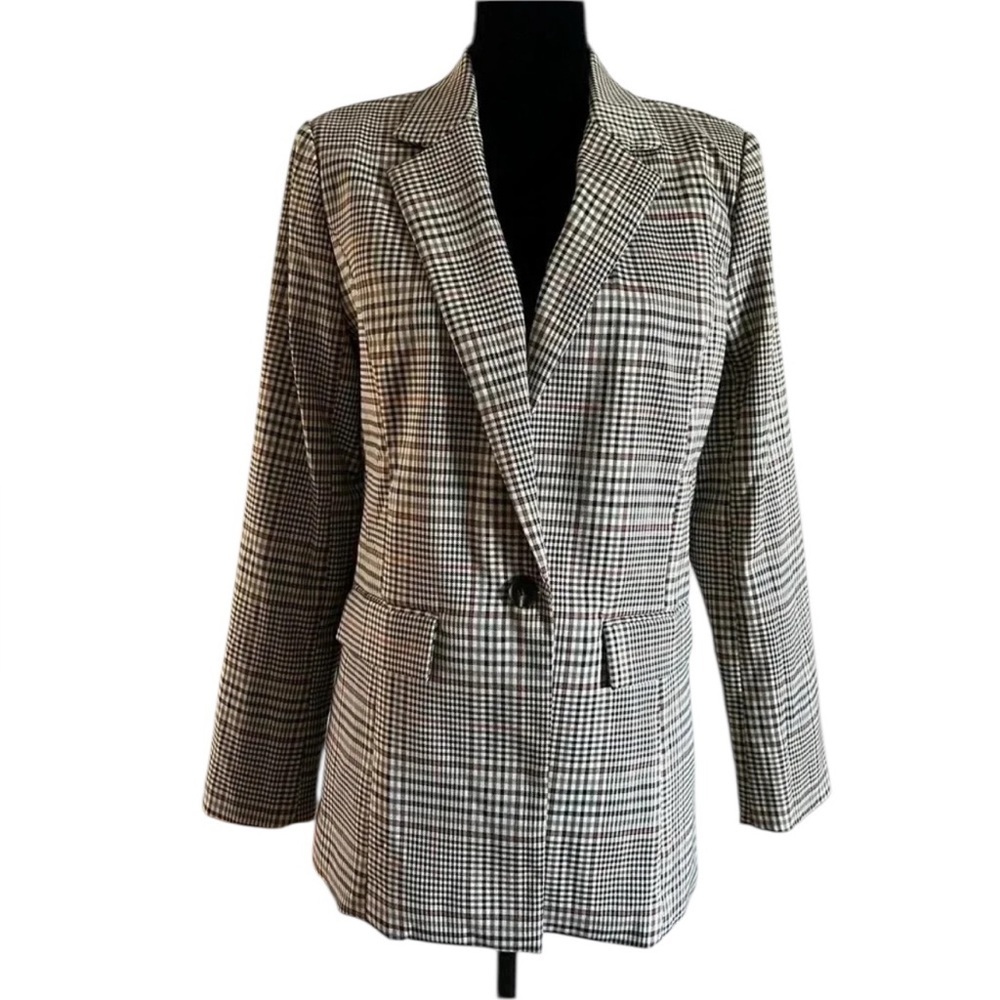 Orange Creek Women’s Tan Plaid Structured Blazer‎ Jacket Medium